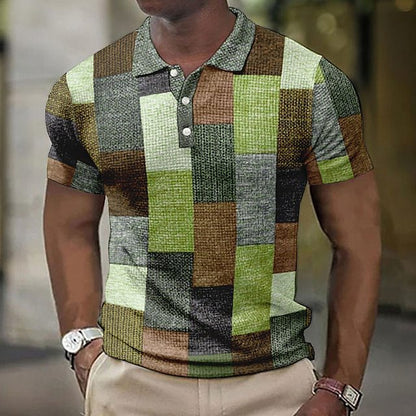 【S-5XL】Camisa polo casual para hombre con estampado geométrico 2026
