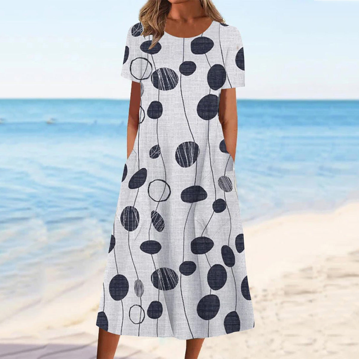 🌺👗【Nowy produkt, rabat ograniczony czasowo】【S-3XL】2025 Letnia sukienka z nadrukiem z okrągłym dekoltem