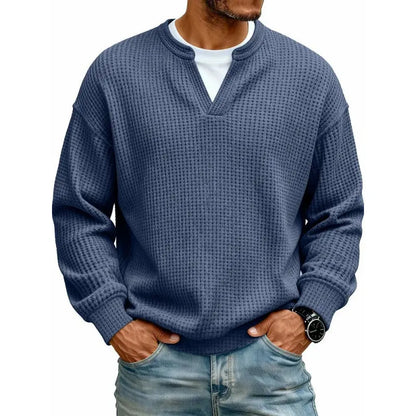👚✨ Comodidad atemporal | Camiseta de manga larga para hombre con textura tipo gofre y efecto superpuesto