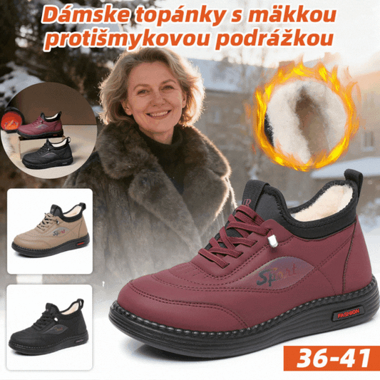 👟【35-41】Nové zimné zamatové a hrubé protišmykové topánky pre mamičky, módne a všestranné teplé bavlnené topánky, snehule s mäkkou podrážkou