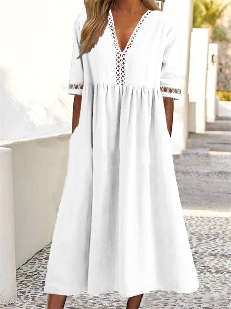 👩‍🌾👗【Ljetni popust na nove proizvode -50%🔥】【S-3XL】😍Proljetna i ljetna haljina s kratkim rukavima, čipkastim V-izrezom