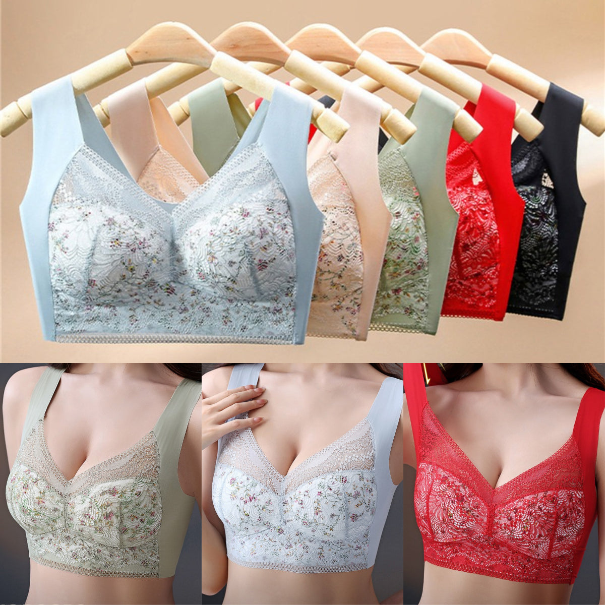 🔥【🔥Kup 1, a 2 dostaniesz gratis】【3/6 sztuk】💕🎁Bezszwowy biustonosz z lodowego jedwabiu w dużym rozmiarze, oddychający i regulowany [40 kg-100 kg]