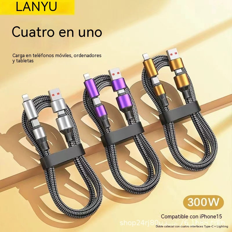 🔥3 artículos por 27 euros🔌(1+1.5+2 metros de largo) Cable 4 en 1 PD 240 W – Carga rápida USB‑C, Lightning y USB‑A,  sincronización de datos ⚡📱