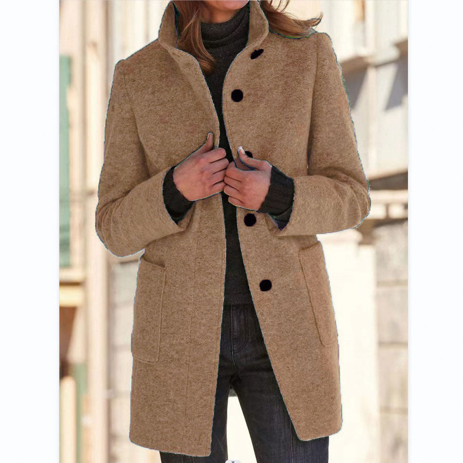🔥¡Descuento del 43%🔥【Tallas S-5XL】Nuevo abrigo de lana de color liso para mujer, colección otoño/invierno 2025, con cuello y botones de estilo retro.