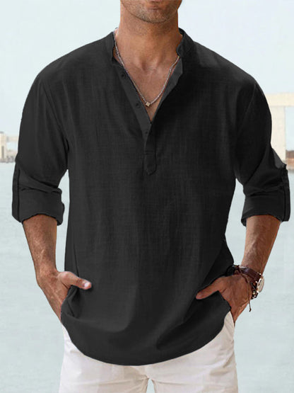 🤩【S-5XL】Ανδρικό μακρυμάνικο πουκάμισο από βαμβάκι και λινό ύφασμα.