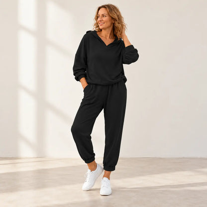 😍💕【S-3XL】Conjunto de sudadera con capucha y pantalones informales para mujer
