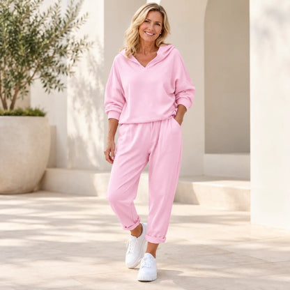 😍💕【S-3XL】Conjunto de sudadera con capucha y pantalones informales para mujer