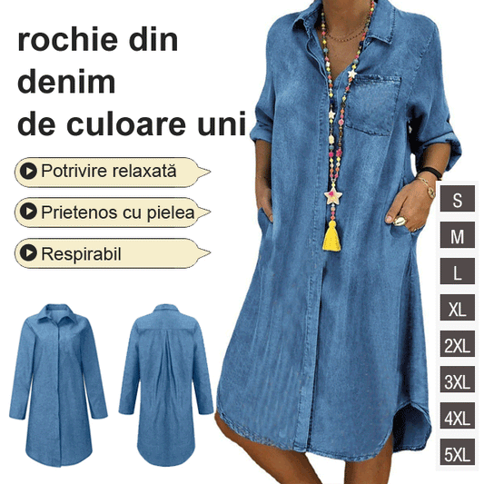 🔥💙💜🖤【Rabat ograniczony czasowo】【S-5XL】2025 plus size ladies denim dress casual dress plain color