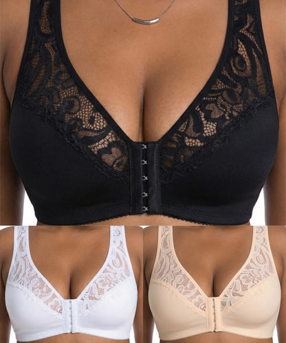 💖Vrijemenski najniža cijena【Set od 3 dijela】【L-4XL】😍🩲Plus size push-up grudnjak, prekrasna čipka, push-up i šuplji dizajn, kopčanje sprijeda