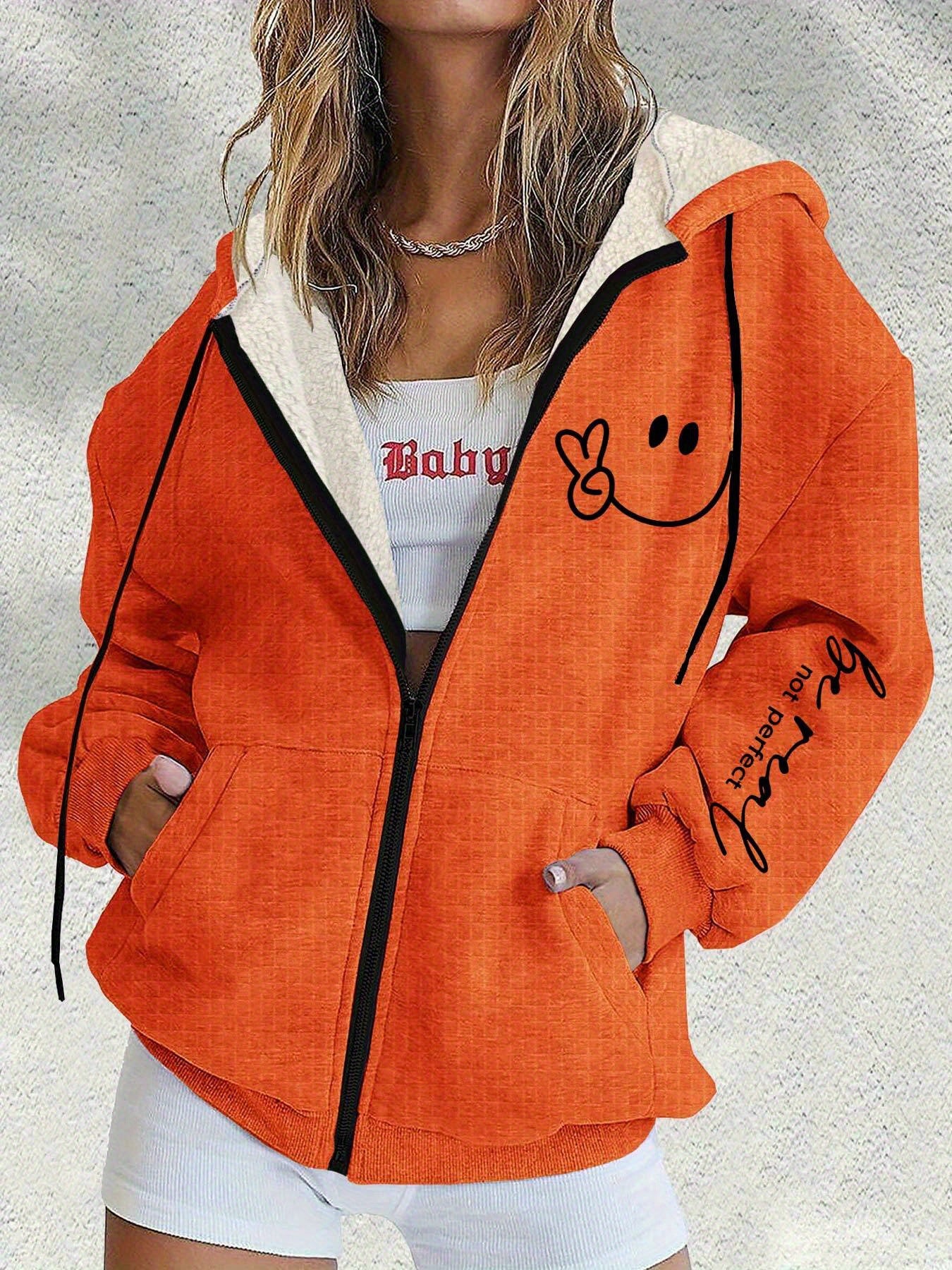 😀【S-5XL】Nova zimska ženska moderna jakna s kapuljačom i patentnim zatvaračem s printom nasmijanog lica