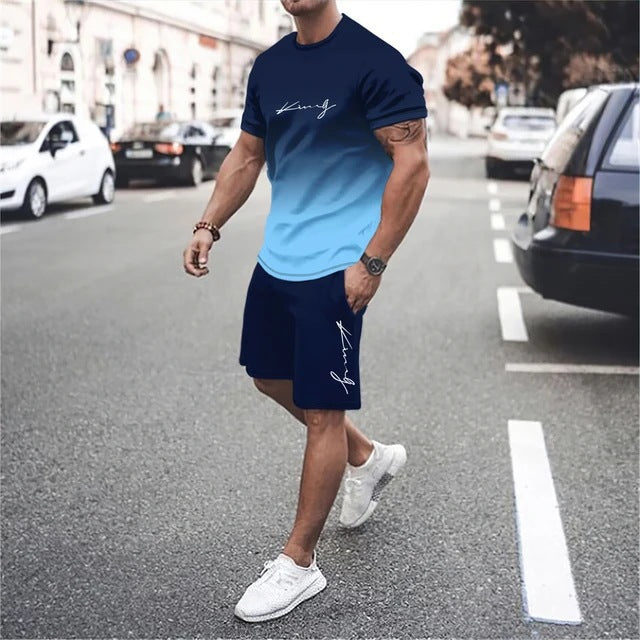 ✨【Pago contra entrega】Este nuevo chándal para hombre consta de una camiseta de manga corta y pantalones cortos. Es sencillo, elegante, cómodo y transpirable.