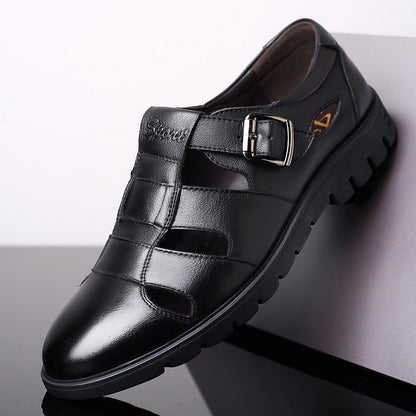 【38-44】👞Sandalias casuales antideslizantes de cuero genuino transpirables con diseño calado para hombre, colección verano 2026