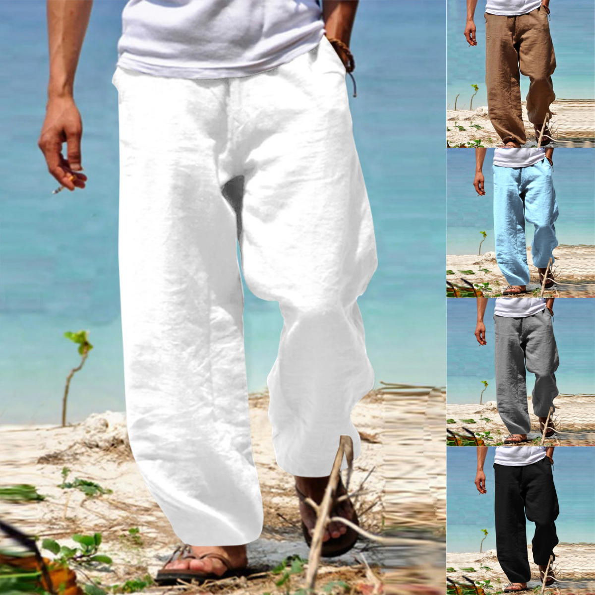 👖🕺【50% sleva 🔥】【S–5XL】😍 Letní pánské široké rovné kalhoty ve velkých velikostech, jednobarevné, se stahovací šňůrkou v pase, ležérní a prodyšné, 8 barev