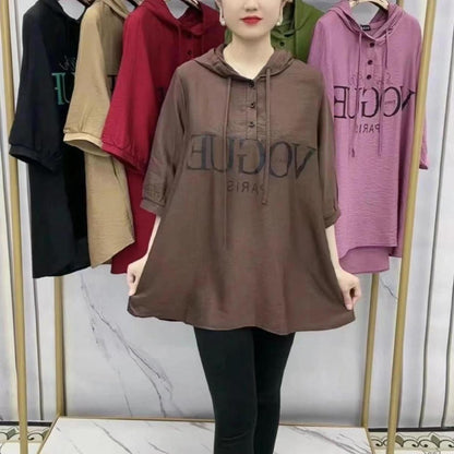 💞🔥【XL-6XL】🔥2025 lato nowy swobodny płaszcz, modny i uniwersalny luźny i zakrywający ciało T-shirt z nadrukiem liter