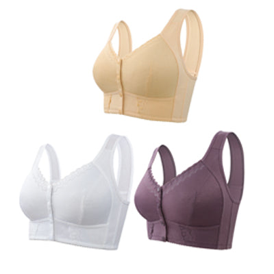 （3 buc）💕🎁【45kg-155kg】Sutien supradimensionat respirabil din bumbac moale, inchidere cu nasture frontale
