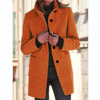 🔥¡Descuento del 43%🔥【Tallas S-5XL】Nuevo abrigo de lana de color liso para mujer, colección otoño/invierno 2025, con cuello y botones de estilo retro.