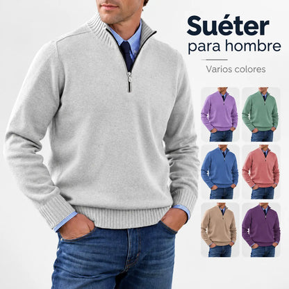 🔥👔【M-5XL】Sudadera de punto con cremallera y cuello alto para hombre, tallas grandes - Color liso, sencilla y versátil para el uso diario.
