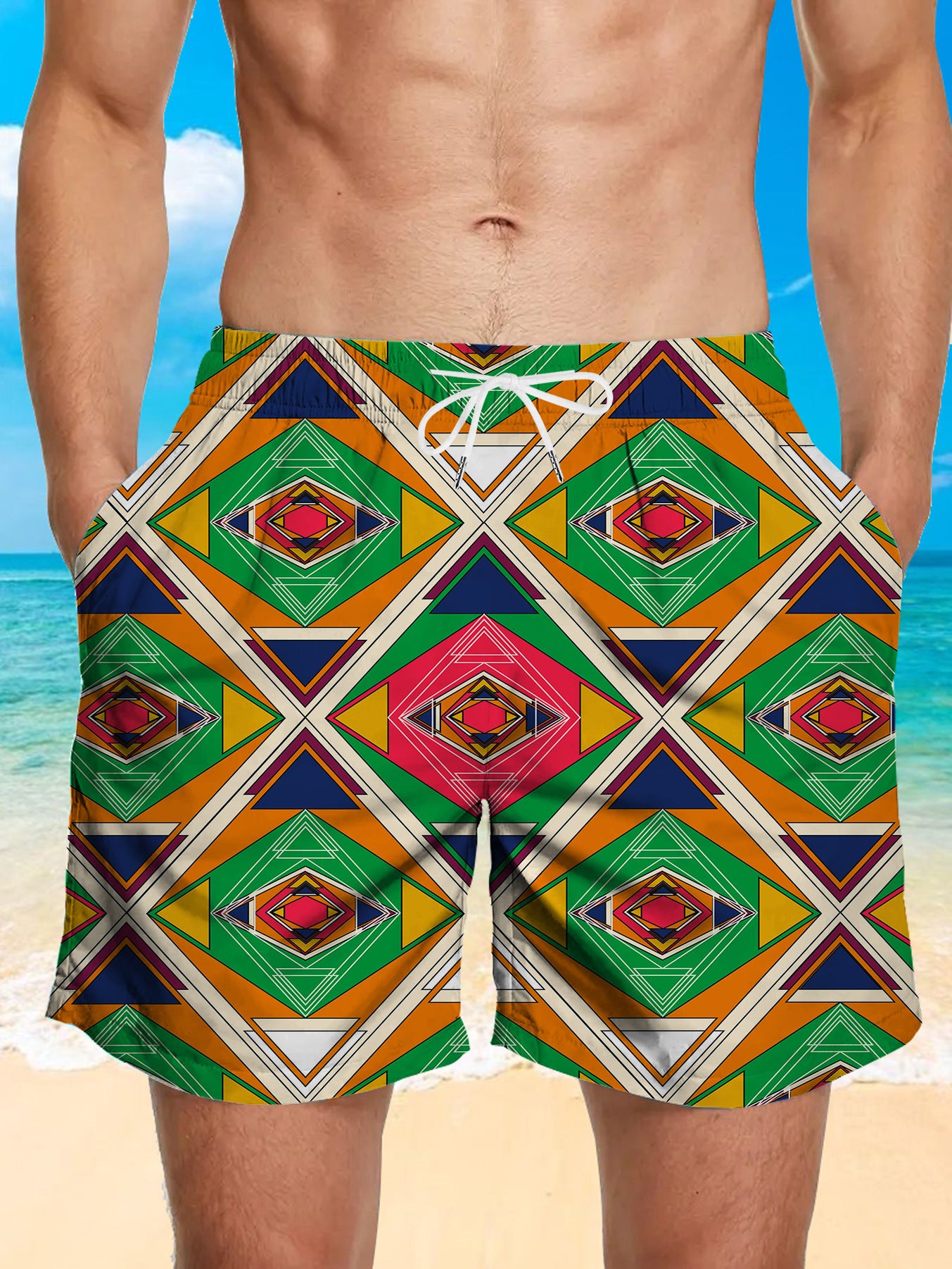 🔥🌴【S-6XL】Nove muške široke ležerne kratke hlače za plažu s geometrijskim printom/brzosušeće sportske hlače
