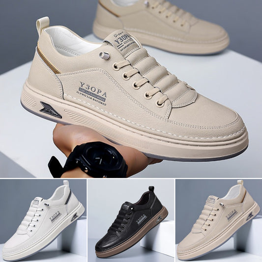 👟【39-44】2025 Męskie oddychające skórzane płaskie buty biznesowe
