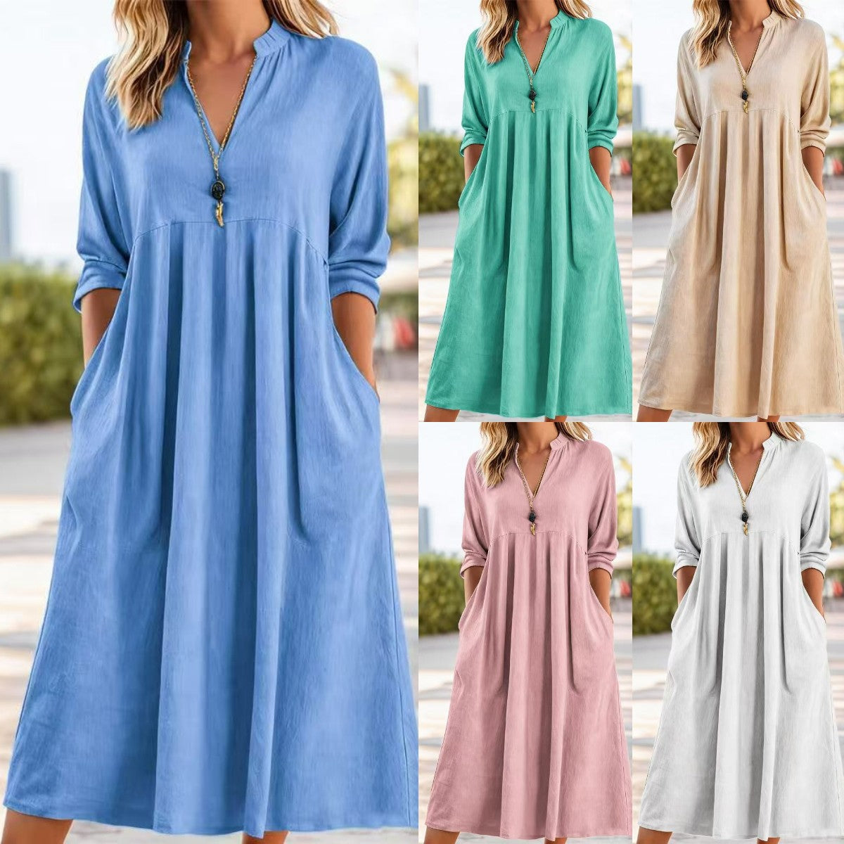 💃【S-3XL】Nova moderna retro haljina s V-izrezom od pamuka i lana --4239790