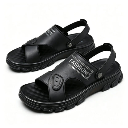 【38-47】Nuevas sandalias de playa de cuero con suela gruesa para hombre