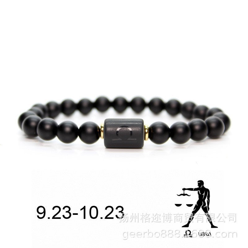 🔥【Kupite 1, dobijte 1 gratis】💖Ručno izrađena narukvica za par s dvanaest horoskopskih znakova od matiranog crnog ahata