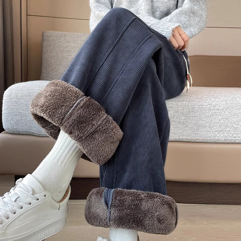 👖【M-4XL】Zimske tople ojačane ravne hlače od imitacije janjeće vune