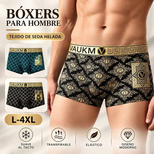 🐆🩲【3 piezas】Ropa interior de seda para hombre elaborada con seda glaciar, cómodos calzoncillos tipo bóxer con estampado de leopardo, transpirables, de moda y de secado rápido.