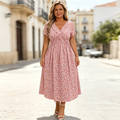 👗【XS-4XL】Nova elegantna svjetlucava plisana haljina s V-izrezom i džepovima
