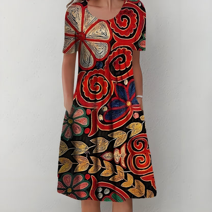 👗【45% OFF】【S-5XL】 2025 Módní potištěné šaty s kulatým výstřihem z roku