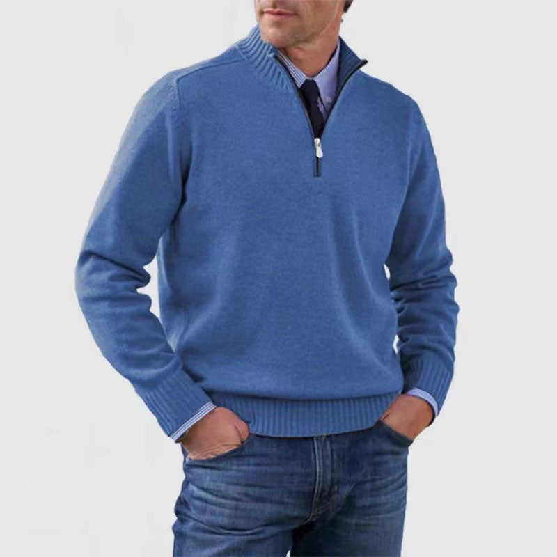 🔥👔【M-5XL】Sudadera de punto con cremallera y cuello alto para hombre, tallas grandes - Color liso, sencilla y versátil para el uso diario.