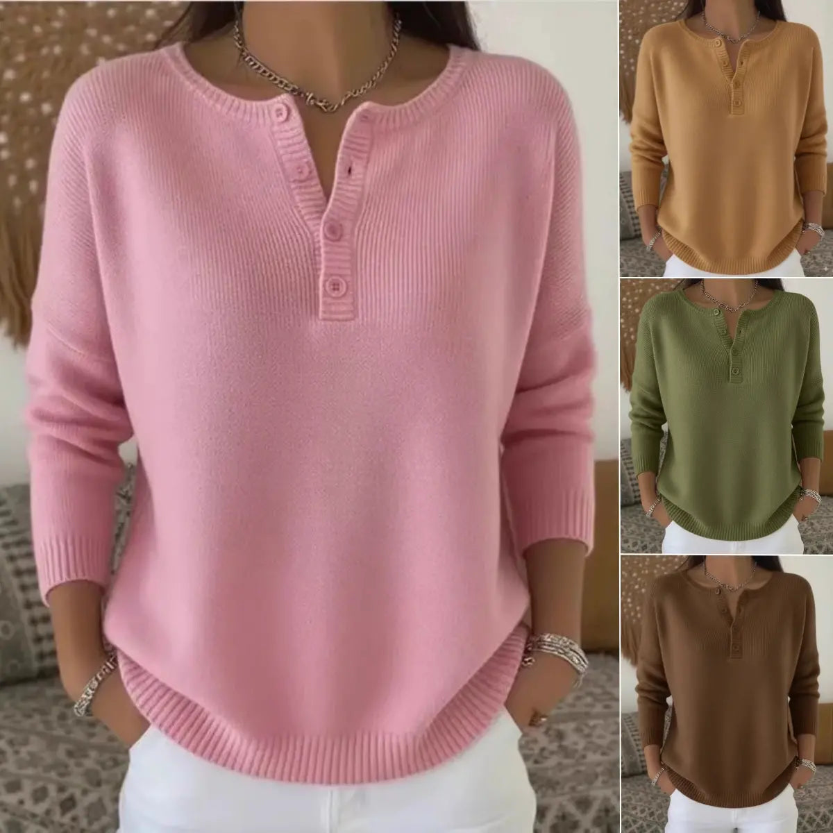 ✨【S-3XL】Nuevo suéter de punto con cuello en V para mujer, de alta calidad, para otoño/invierno – Sencillo, versátil, suave y cómodo