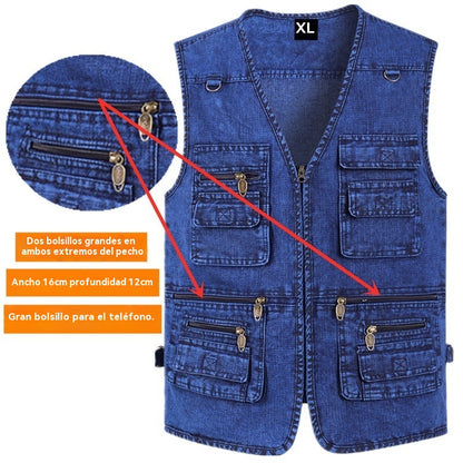 🔥 【Nova kolekcija -50% 】Muški džinski prsluk s mnogo džepova 【XL–7XL】 – Izdržljiv, prozračan i udoban