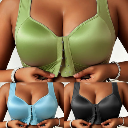 😍👙【3-balenie】【40-100 kg】Dámska push-up podprsenka bez kostíc pre väčšie veľkosti so zapínaním vpredu a úpravou proti prehýbaniu