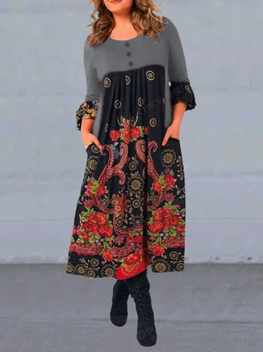 【S-5XL】👗2025 nowa, jesienna i zimowa sukienka na co dzień z długimi rękawami i nadrukiem w stylu retro
