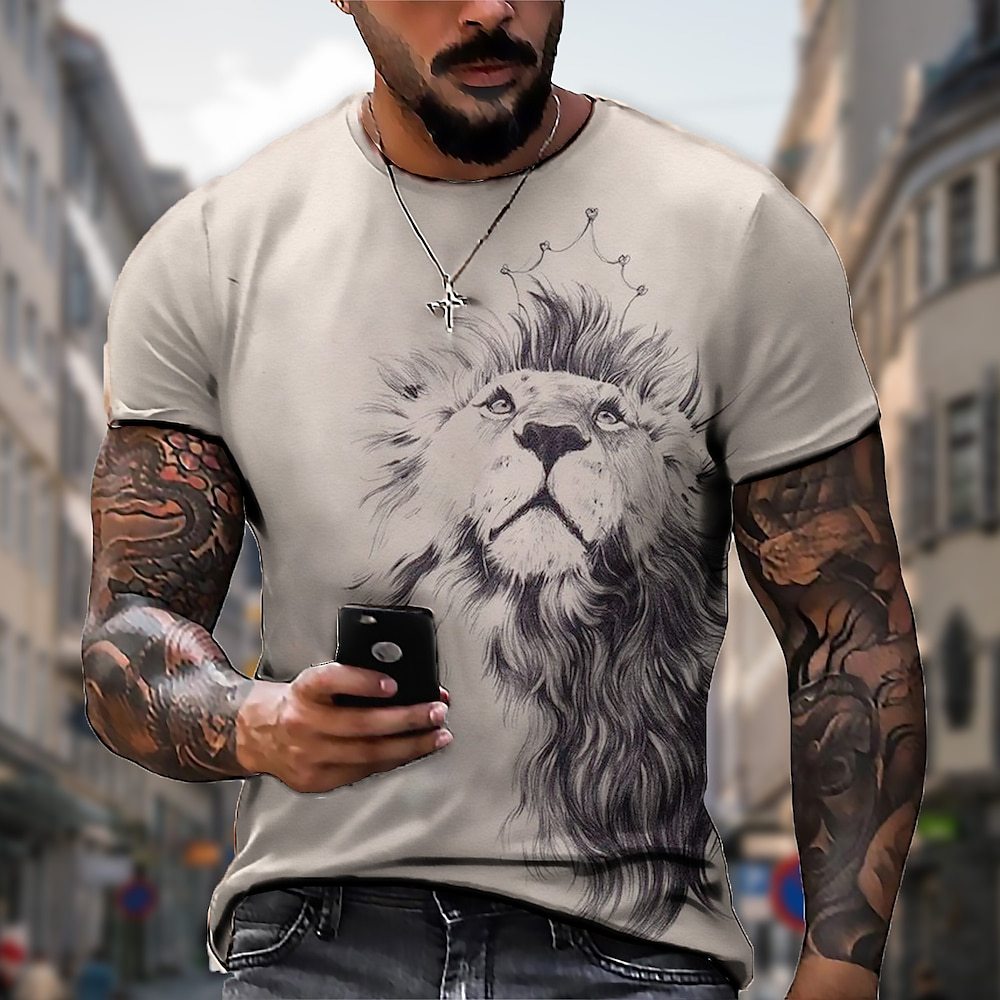 👕【Časově omezená sleva】【S-5XL】🌞Pánské 3D tištěné lví tričko větší velikosti