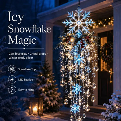 🔥 50% DE DESCUENTO HOY 🎅 Copo de nieve colgante navideño y luz LED de cristal | Brillo mágico para el porche ✨