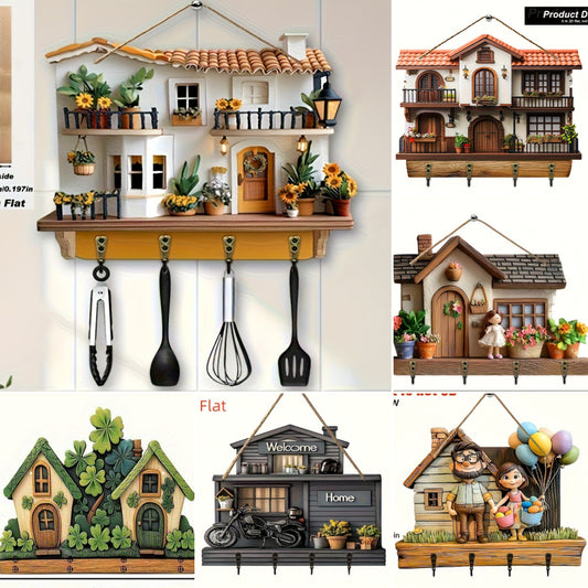 🏠Cârlig de chei cu pandantiv pentru verandă, decor din lemn, frumos cârlig de decor din lemn pentru casă