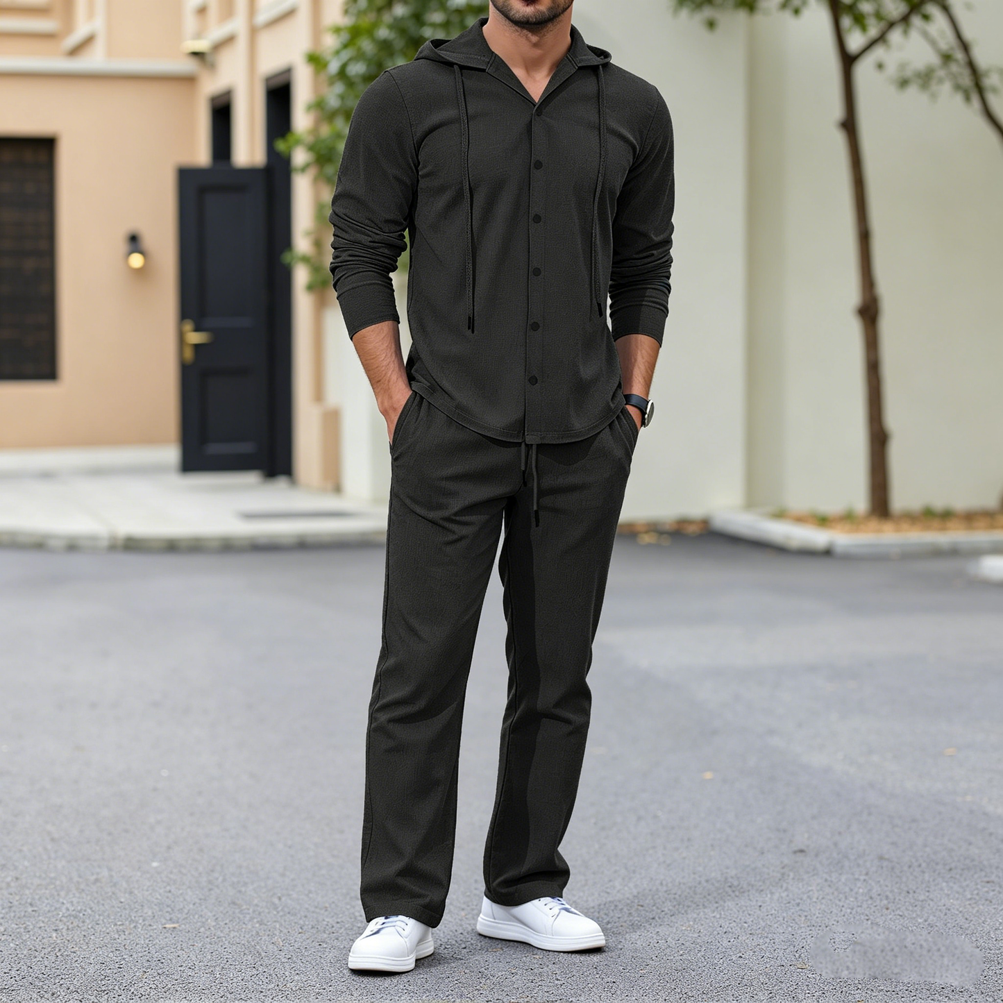 🔥【50% popusta】👕👕【Veličine - 3XL】Novo muško laneno odijelo dugih rukava s kapuljačom, širokog kroja iz 2026. (košulja + hlače)