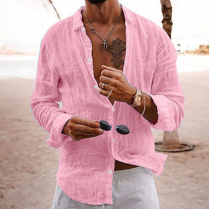 👔【50% zniżki🔥】【S-5XL】Męska koszula z szerokiej bawełny i lnu w jednolitym kolorze z kołnierzykiem jednorzędowym, dostępna we wszystkich rozmiarach ✅płatność przy odbiorze