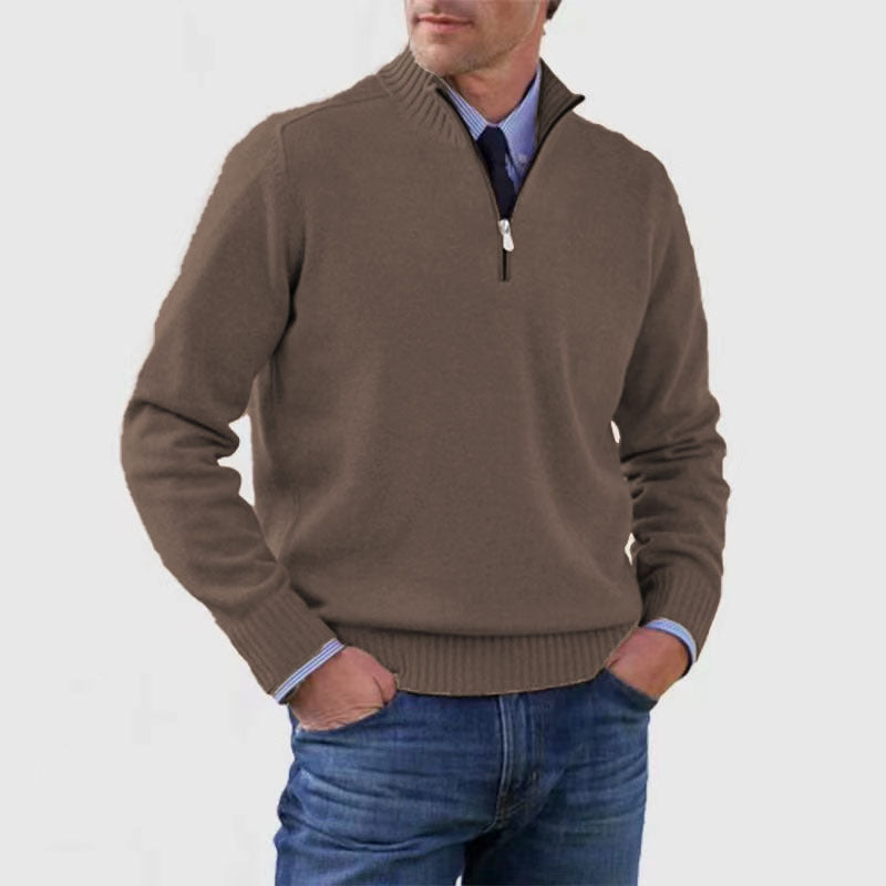 🔥👔【M-5XL】Sudadera de punto con cremallera y cuello alto para hombre, tallas grandes - Color liso, sencilla y versátil para el uso diario.