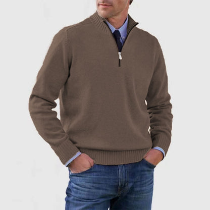 🔥👔【M-5XL】Sudadera de punto con cremallera y cuello alto para hombre, tallas grandes - Color liso, sencilla y versátil para el uso diario.