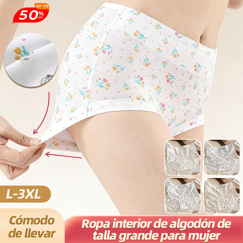 🌸【45-100KG】Bielizna damska z wysokim stanem, antybakteryjna, z czystej bawełny, z nadrukiem kwiatowym, w dużych rozmiarach