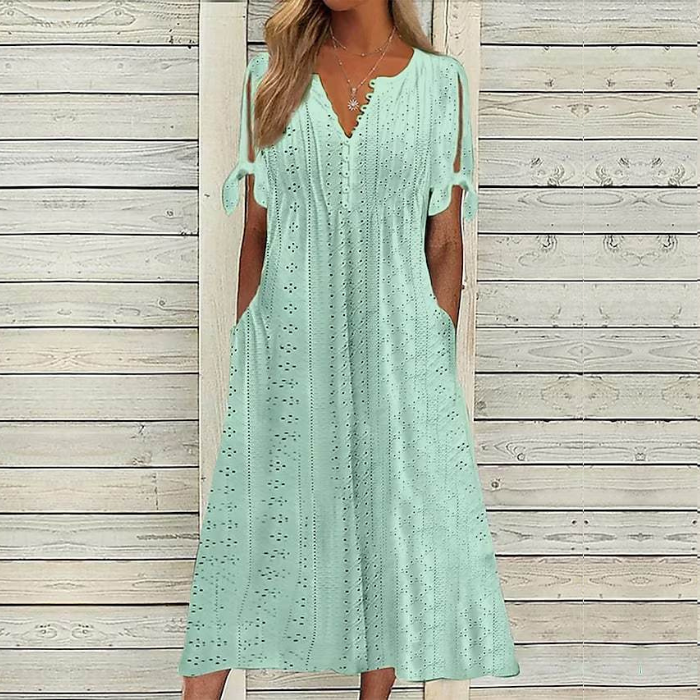 👗【S-5XL】Mäkké bavlnené jednofarebné šaty - pohodlné a všestranné, ideálne na každodenné nosenie