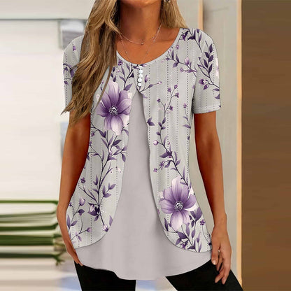 🌸【S-5XL】Elegantna bluza 2 u 1 s cvjetnim printom – široki kroj koji skriva trbuh i vitkije oblikuje figuru