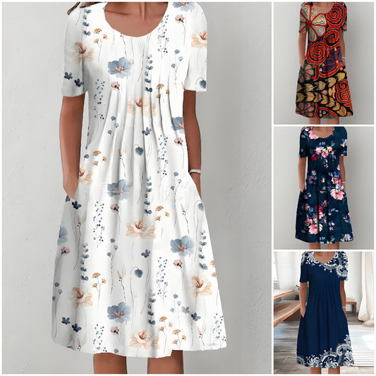 👗【45% OFF】【S-5XL】 2025 Módní potištěné šaty s kulatým výstřihem z roku