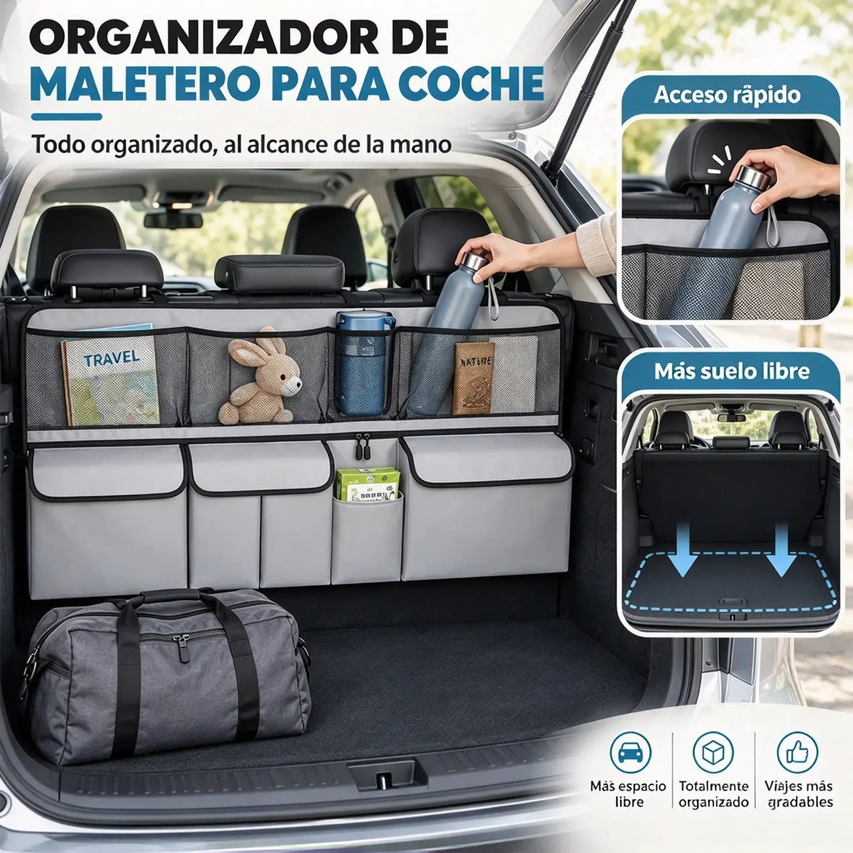 🚗 Organizador colgante para el maletero – ¡Libera espacio en el suelo del maletero y mantén todo organizado ✨📦