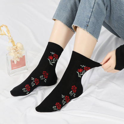 🏆【Kup 5, a 5 dostaniesz gratis】🧦Damskie skarpetki do połowy łydki z koronkowym wzorem w kwiaty, uniwersalne i pochłaniające pot.