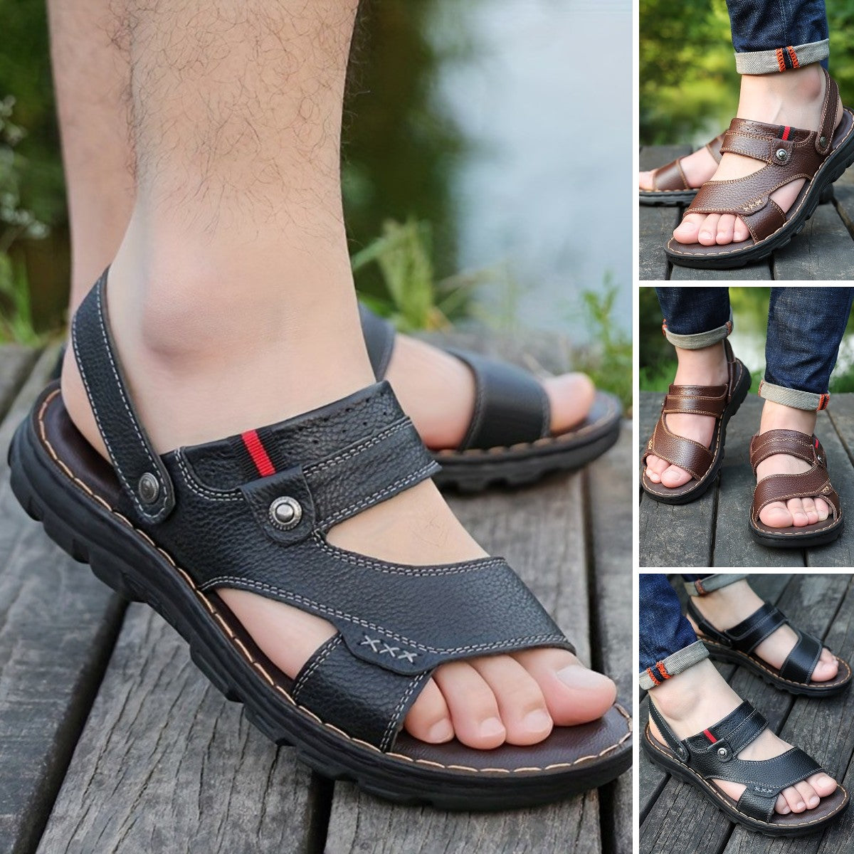 🌴👞【50% de descuento 🔥】Sandalias de verano para hombre de cuero genuino con doble uso