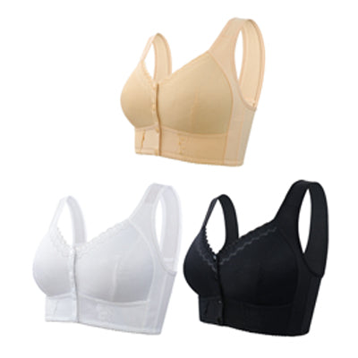 （3 buc）💕🎁【45kg-155kg】Sutien supradimensionat respirabil din bumbac moale, inchidere cu nasture frontale